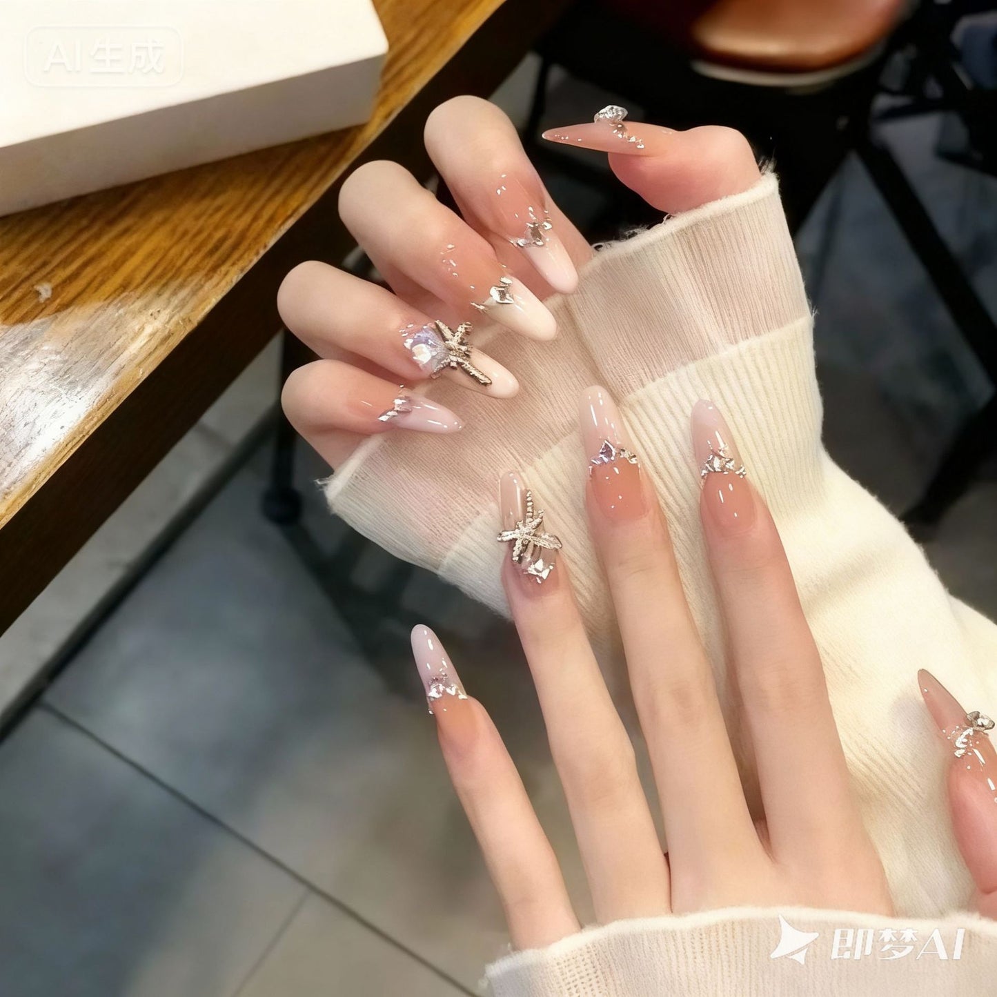 Artificial nail set with elegant crystal decorations and ombre effect Acalora