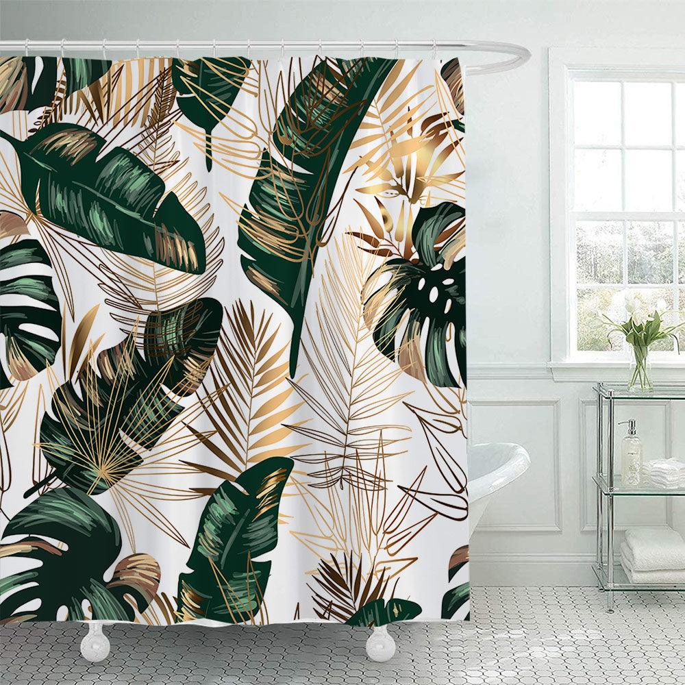 Tropical Leaf Print Shower Curtain