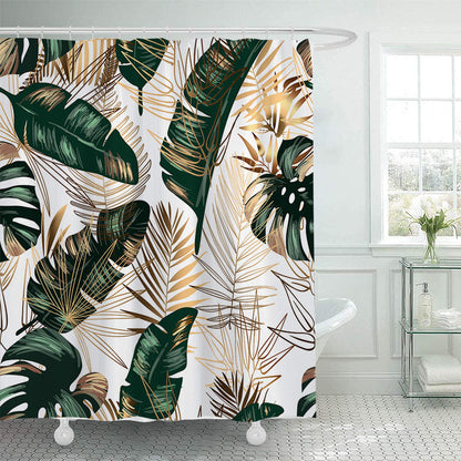 Tropical Leaf Print Shower Curtain
