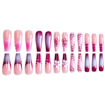 Floral 3D Art Press-On Nails with Gem Accents Acalora