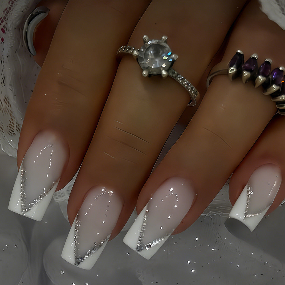 Elegant Press-On Nail Art Tips with Rhinestone Accents Acalora