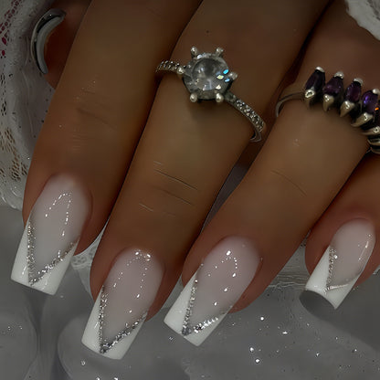Elegant Press-On Nail Art Tips with Rhinestone Accents Acalora