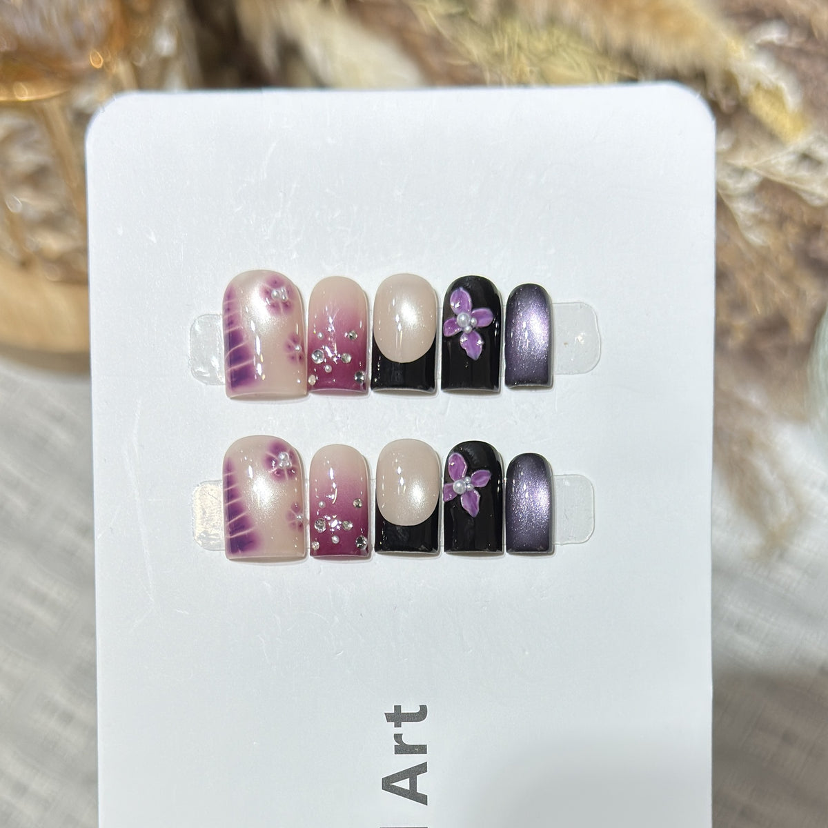 Decorative Press-On Nail Art Set with Floral and Gem Accents Acalora
