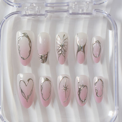 Elegant Artistic Stiletto Press-On Nails with Silver Accents Acalora