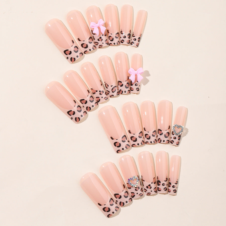 Artistic Press-On Nail Kit with Charming Leopard and Bow Designs Acalora
