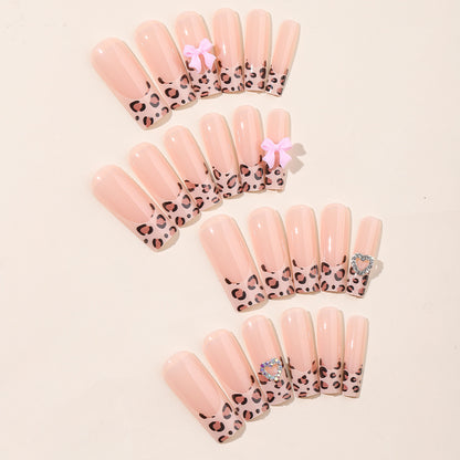 Artistic Press-On Nail Kit with Charming Leopard and Bow Designs Acalora