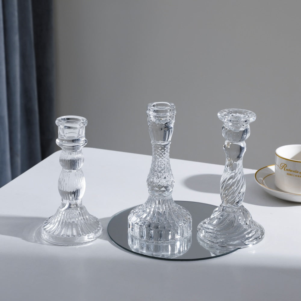 Tall Pressed Glass Decorative Candlestick Holder Acalora