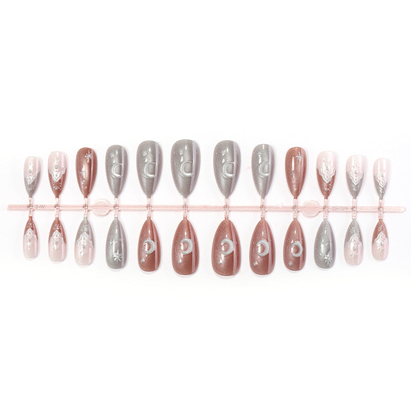 Decorative Press-On Nail Set with Unique Celestial Designs Acalora