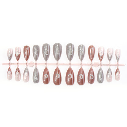 Decorative Press-On Nail Set with Unique Celestial Designs Acalora