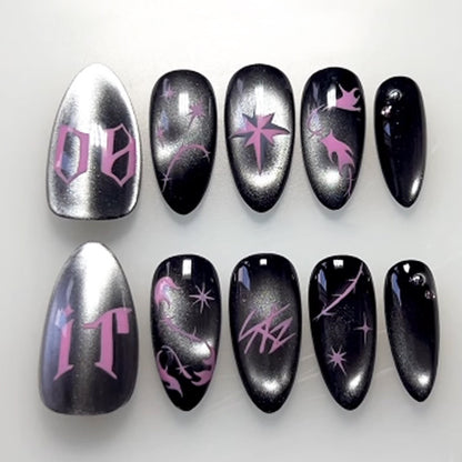 Artistic Press-On Nails Set with Chic Gothic Design Acalora