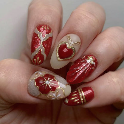 Artificial nail set with elegant rose and gold embellishments Acalora