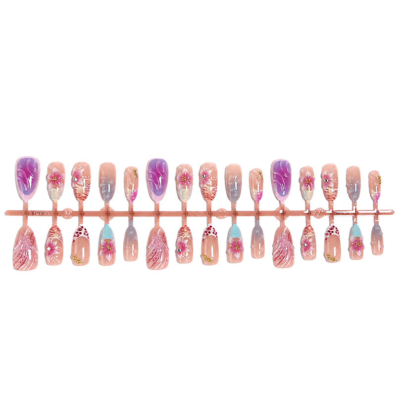 Artificial nail set with floral designs and glamorous accents Acalora