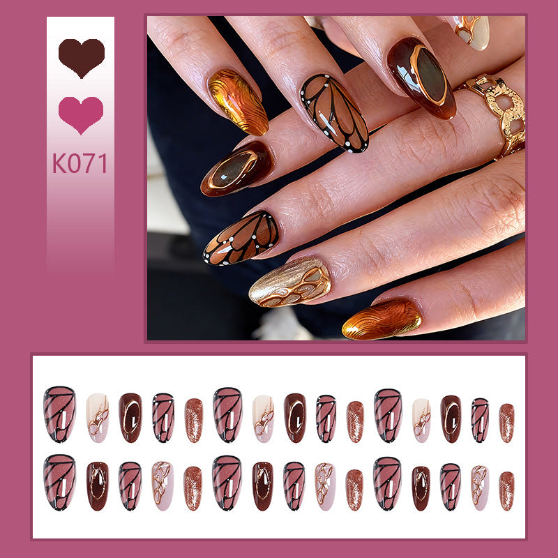 Artificial nail set with elegant gold and black design Acalora