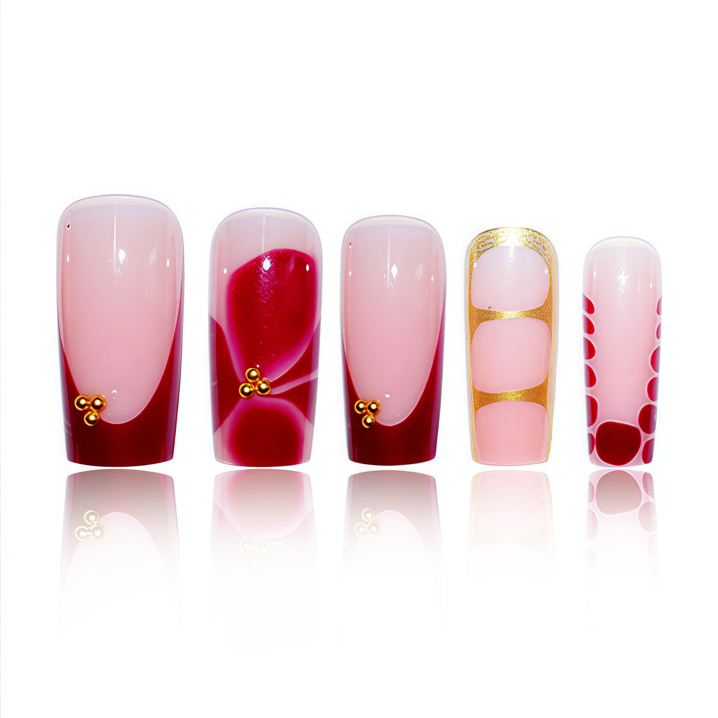Artistic Gradient Press-On Nail Set with Gold Accents Acalora