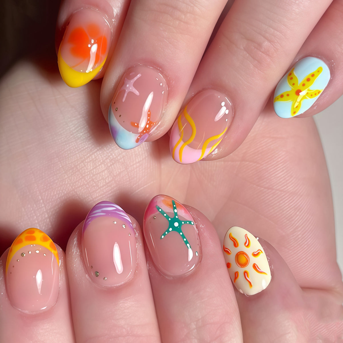 Artistic Summer-Themed Press-On Nail Art Acalora