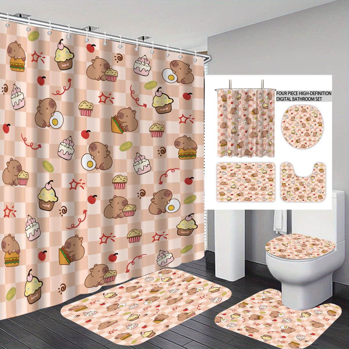 Cute Bear-Themed Four-Piece Bathroom Set