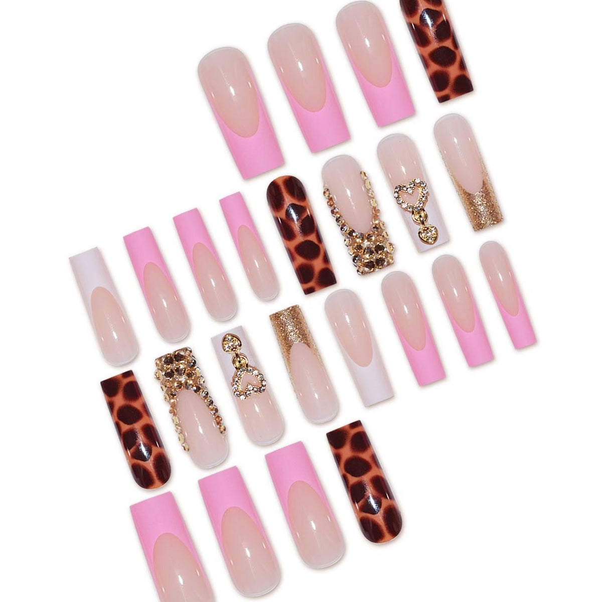 Glamorous Decorative Long Press-On Nails with Metallic Accents Acalora
