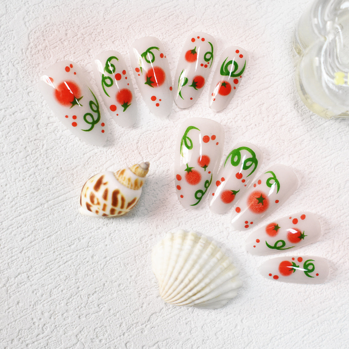 Themed Press-On Nail Art with Tomato Design Acalora