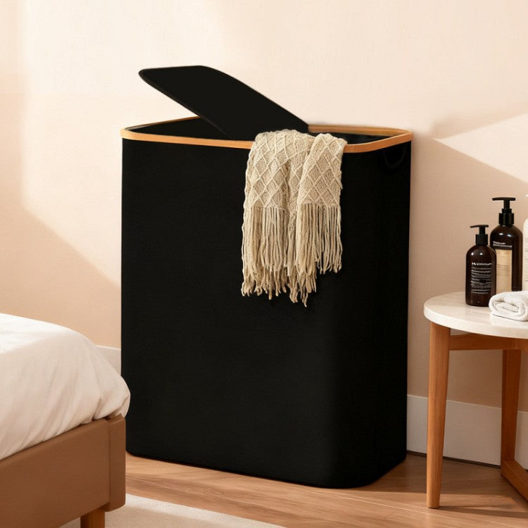 Laundry separation system with bamboo lid and multiple compartments Acalora