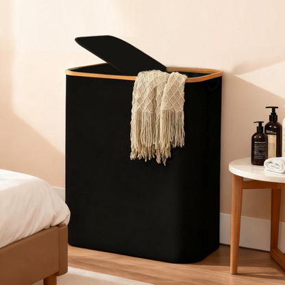 Laundry separation system with bamboo lid and multiple compartments Acalora