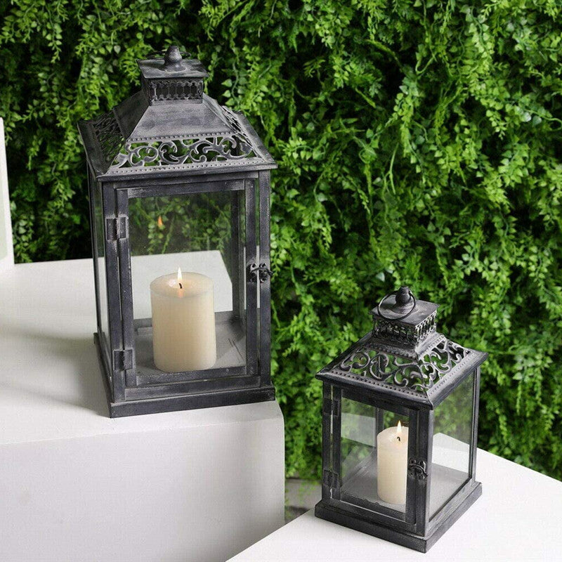 Ornate Distressed Wooden and Metal Glass-Paneled Decorative Lantern Acalora