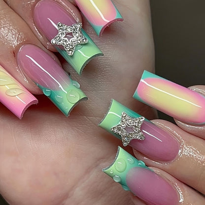Artistic Ombre Press-On Nails with Gemstone Accents Acalora