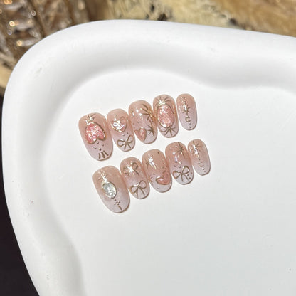 Decorative Press-On Nail Art Set with Heart and Glitter Accents Acalora