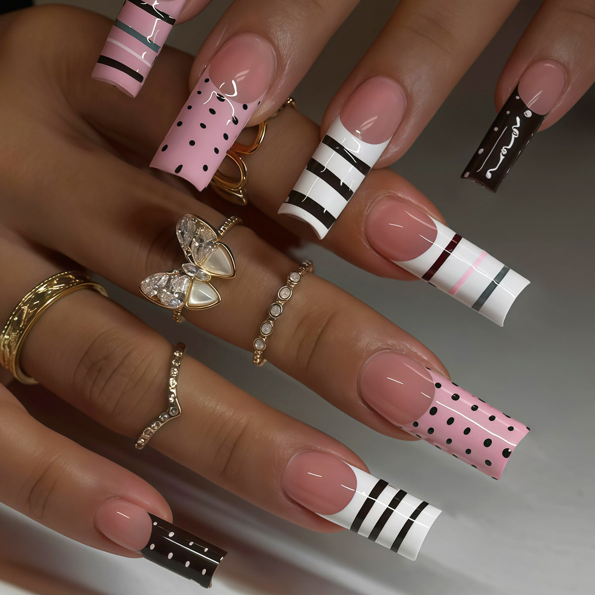 Decorative Long Press-On Nail Art Tips Acalora