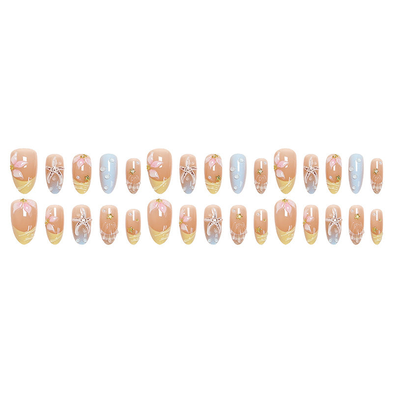 Artificial nail set with floral motifs and glitter accents Acalora