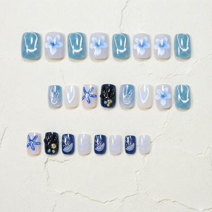 Ocean-Inspired Artistic Press-On Nail Design Acalora