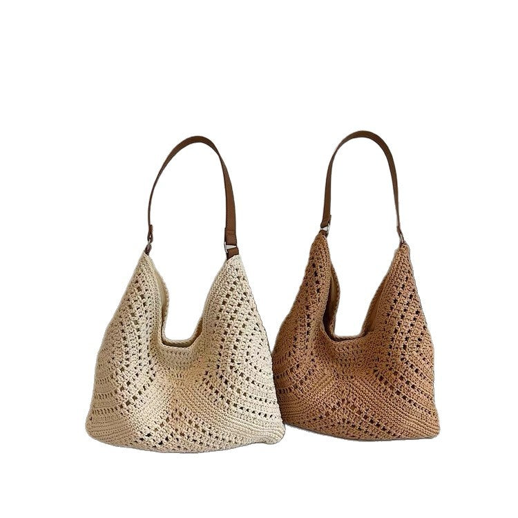 Handmade crochet bag with leather handle Skanto