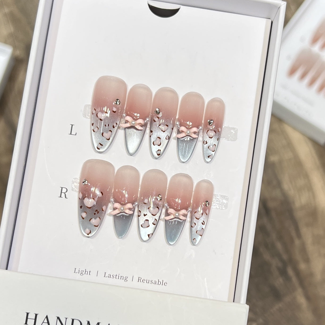 Decorative Press-On Nail Design with Bow Accents Acalora