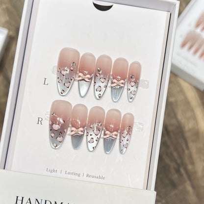 Decorative Press-On Nail Design with Bow Accents Acalora