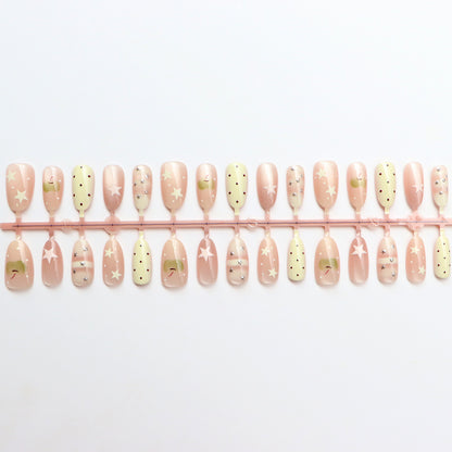 Decorative Press-On Nail Set with Star and Dot Design Acalora