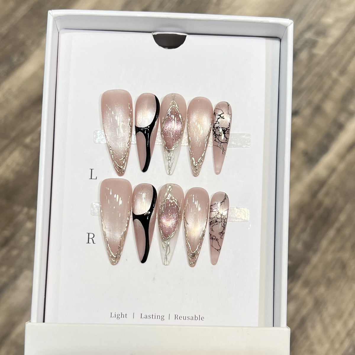 Artistic Stiletto Press-On Nail Set with Unique Marble Design Acalora