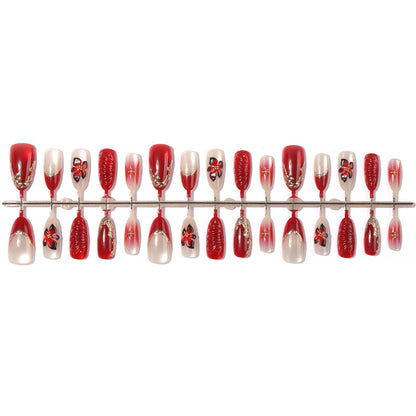 Decorative Press-On Nail Art Set with Floral and Glossy Accents Acalora