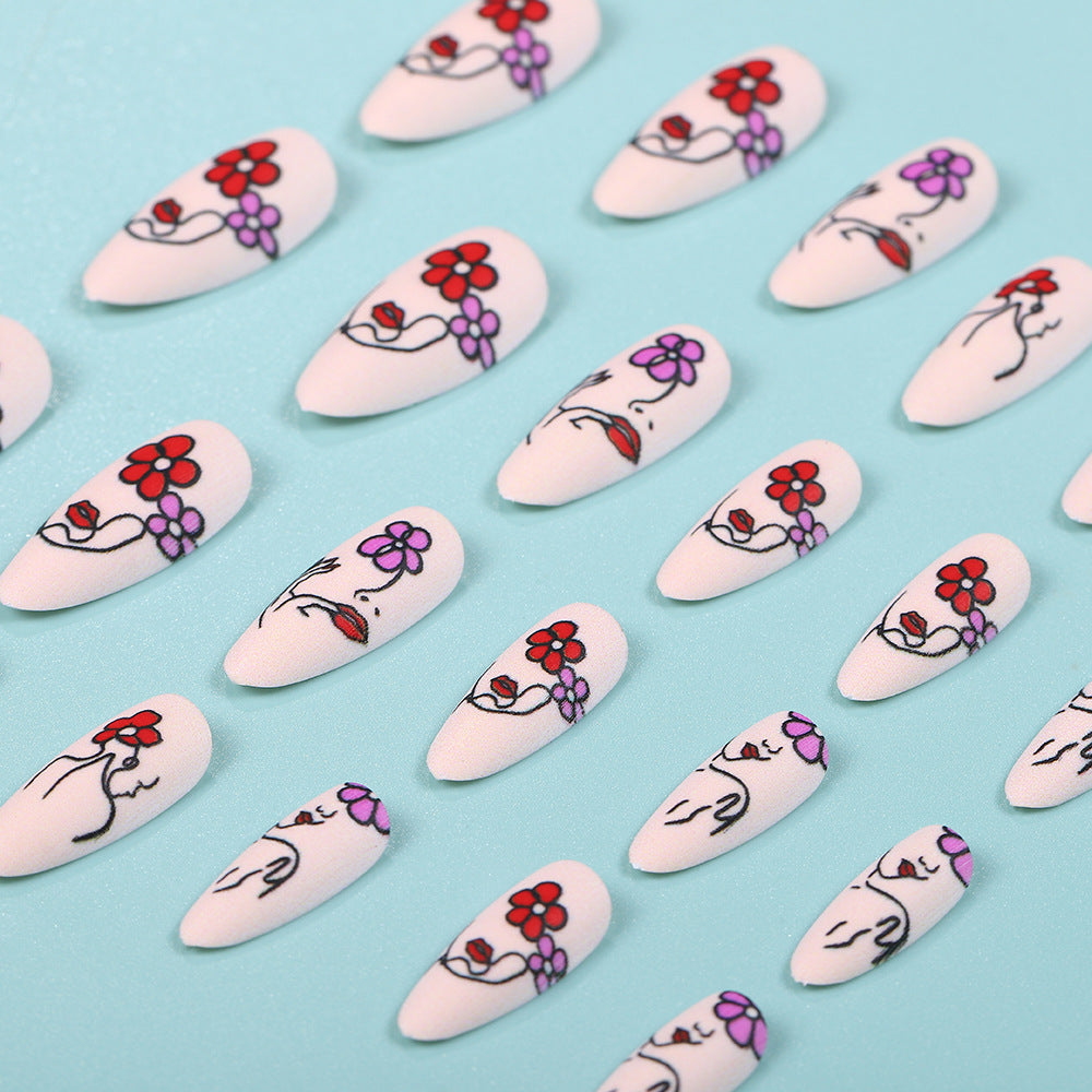 Handmade art nails with floral patterns Acalora