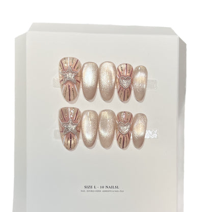 Fashionable Press-On Nail Set with Glamorous Star and Heart Designs Acalora