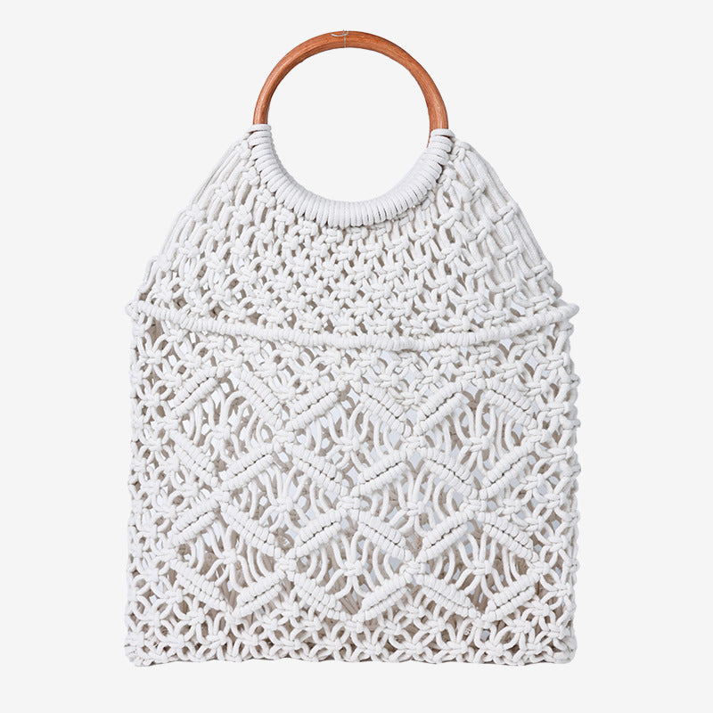Women's Handmade Macrame Shoulder Bag with Wooden Handle Karnz