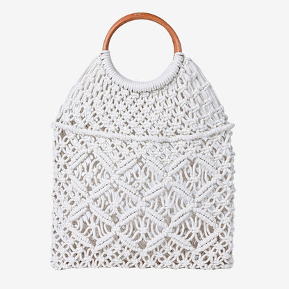 Women's Handmade Macrame Shoulder Bag with Wooden Handle Karnz