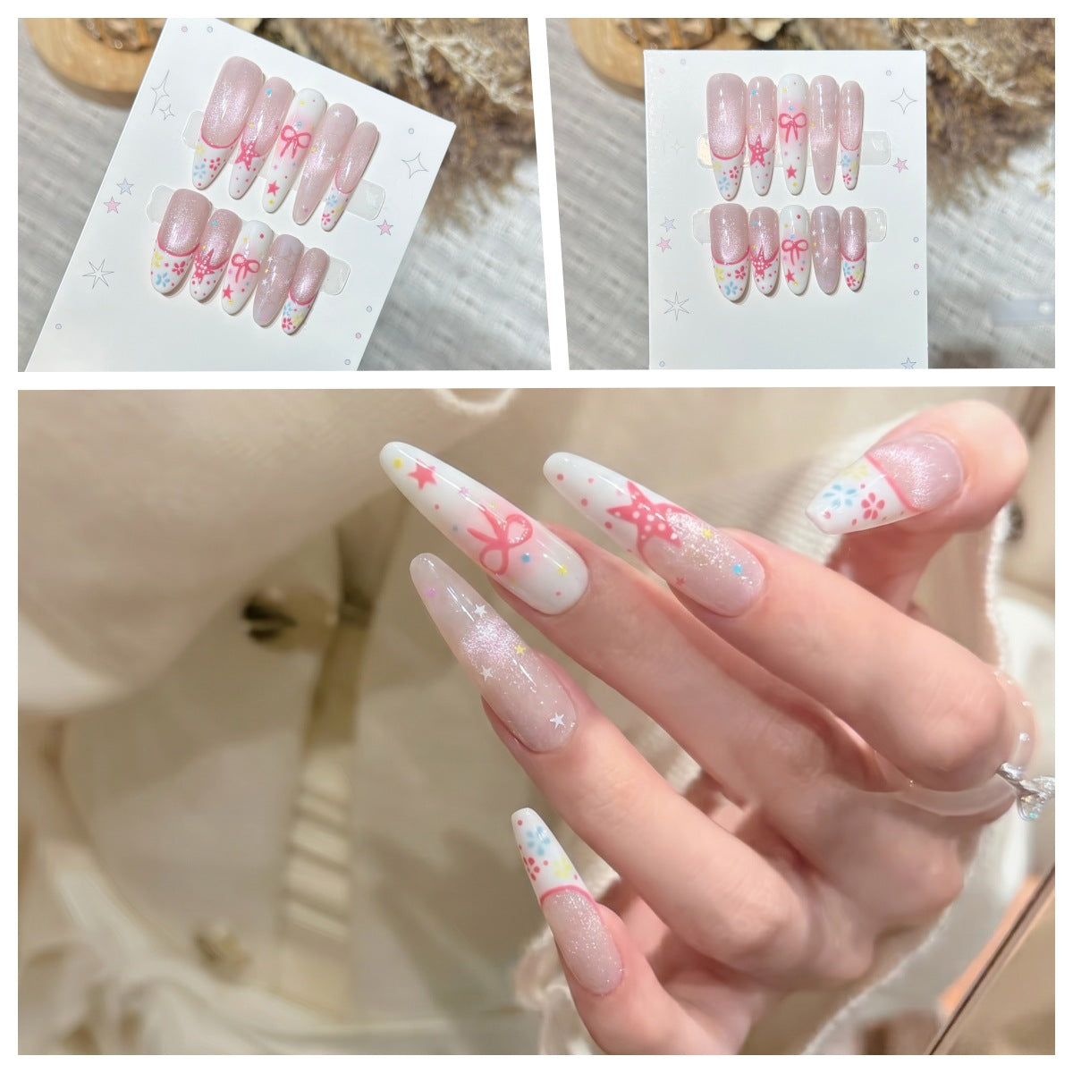Artistic Stiletto Press-On Nail Set with Charming Patterns Acalora