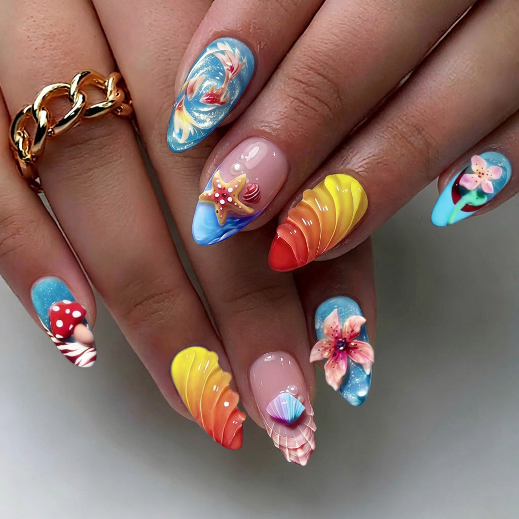Artistic Floral Decorated Press-On Nails Acalora