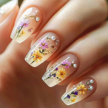 Artistic Floral Press-On Nails Set Acalora