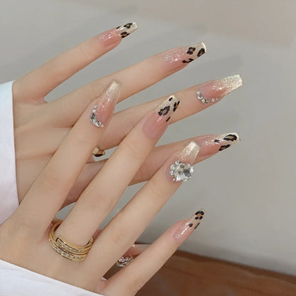 Artificial nail set with glitter and leopard design Acalora
