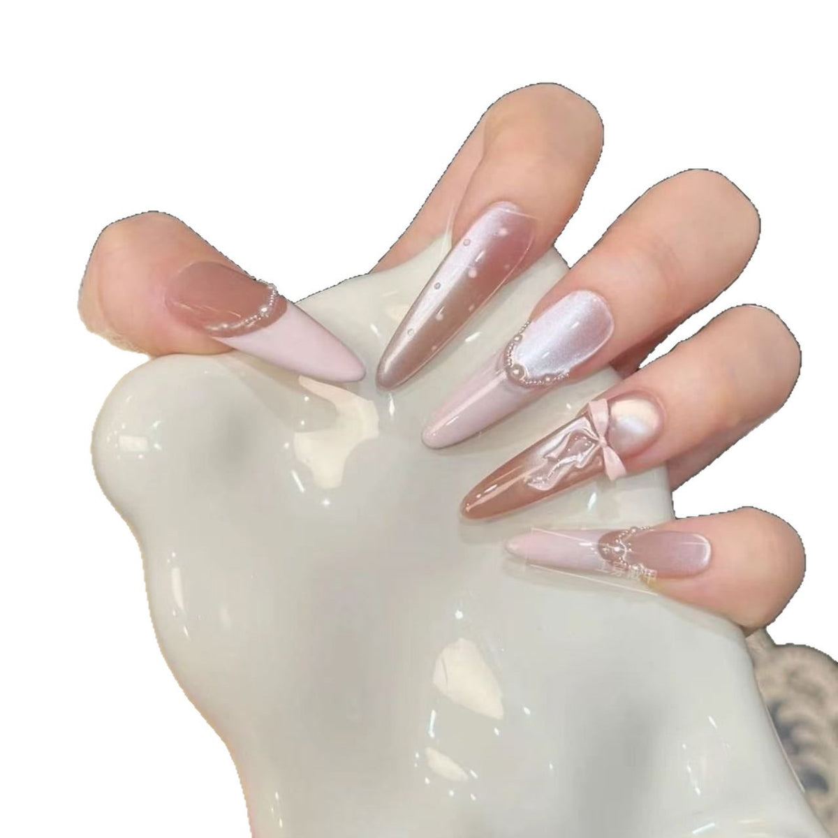 Glamorous artificial nail tips with elegant decorations Acalora
