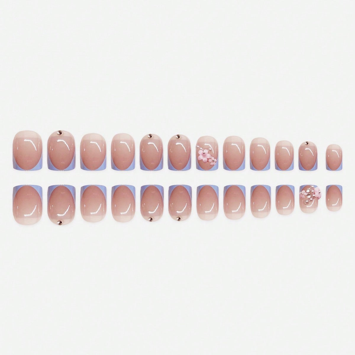 Artistic Press-On Nail Art Set with Floral and Gem Elements Acalora