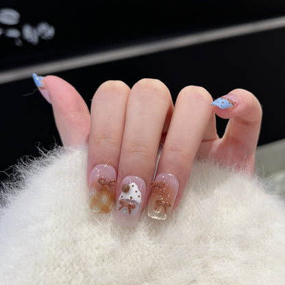 Decorative Press-On Nail Art Set with Charming Bow Accents Acalora