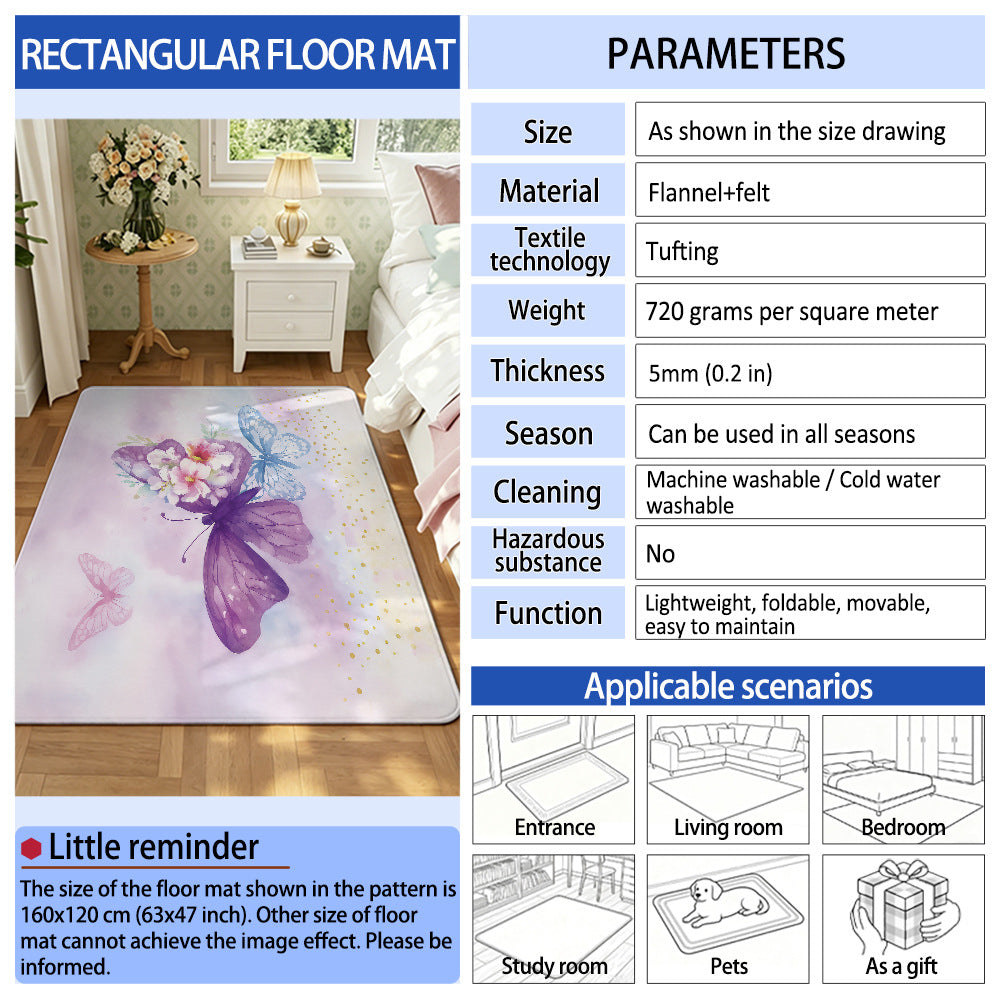 Unisex Decorative Butterfly Print Area Rug