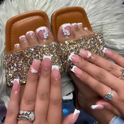 Elegant French Tip Press-On Nail Art Set Acalora