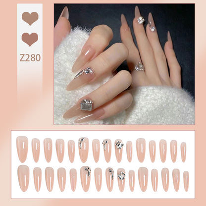 Glamorous and Elegant Artificial Nails with Crystal Accents Acalora
